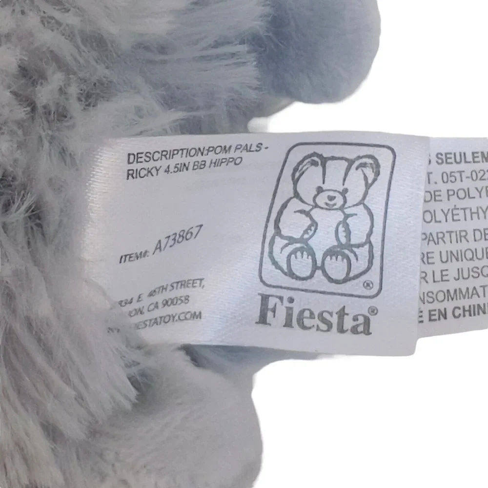 Fiesta Pom Pals 4.5” Plush Gray Beanie Ricky‎ Hippo Big Green Eyes Stuffed Toy